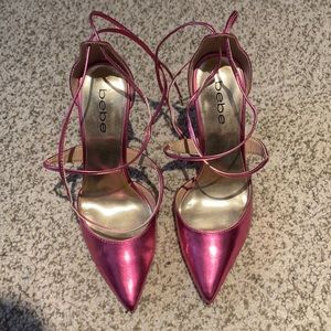 Bebe lace up hot pink pumps
